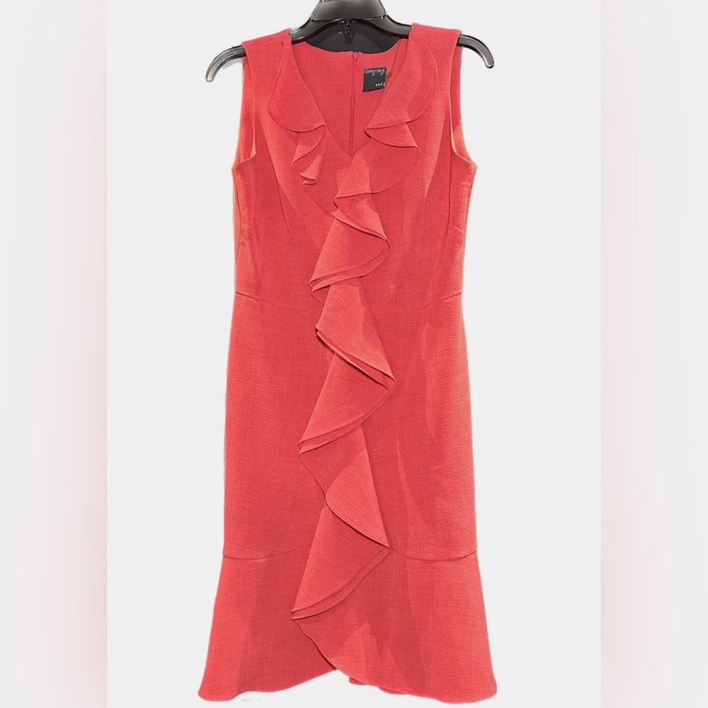 Pretty in pink! Barbie pink dress w/ a ruffle flowing vertically down the front